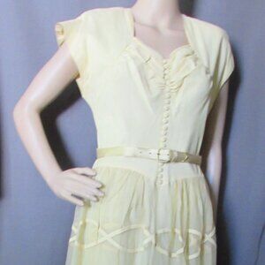 Vintage 1940 Era Prom or Dance Dress Sun Yellow Net and Satin